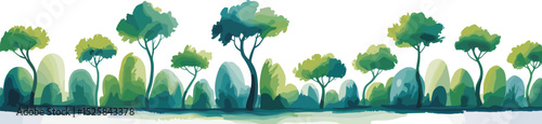 Watercolor forest background, green tree landscape, nature illustration, eco environment design, summer scenery, abstract woodland, foliage art, tranquil view