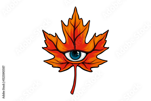 illustration of a red maple leaf with an eye inside