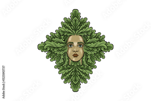 illustration of a woman's face with colored oak leaves