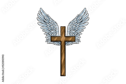 illustration of a cross with angel wings