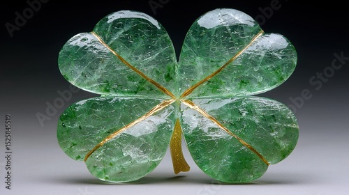 Green Emerald Clover Leaf with Gold Veins: A Stunning Piece of Jewelry
