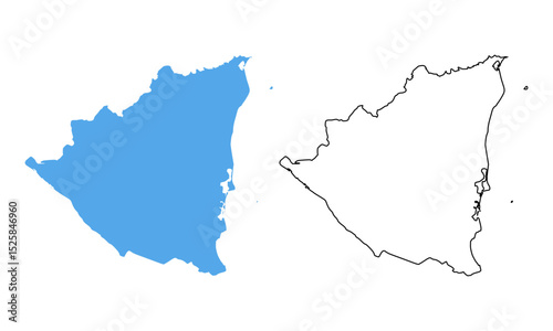 Nicaragua country map. Map in various outline and blue silhouette styles