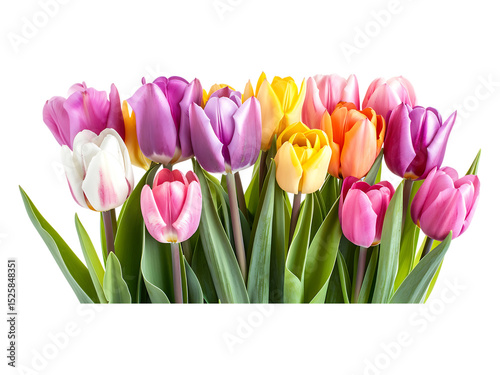 A vibrant bouquet of colorful tulips against black background