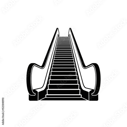 A silhouette of an escalator from the front, white background.