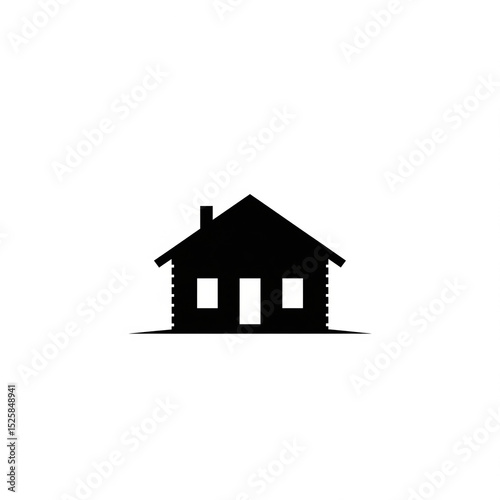 A silhouette of a log cabin, white background