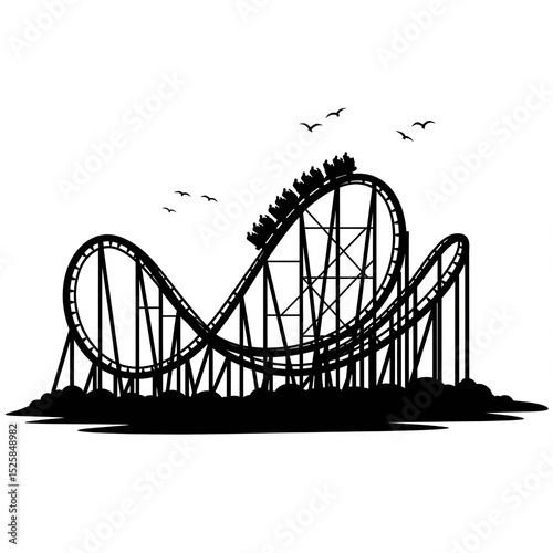 A silhouette of a roller coaster, white background.