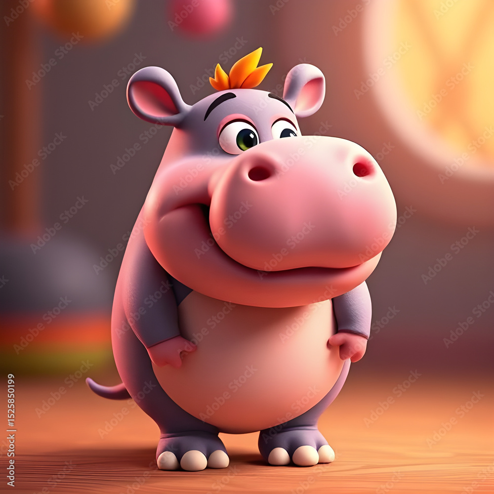 Fototapeta premium Cute hippopotamus cartoon character.