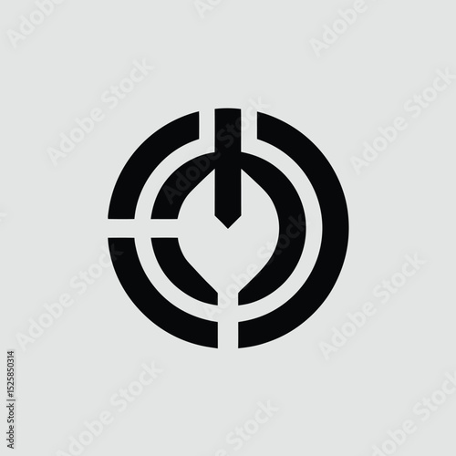 Abstract circular logo design with central arrowhead