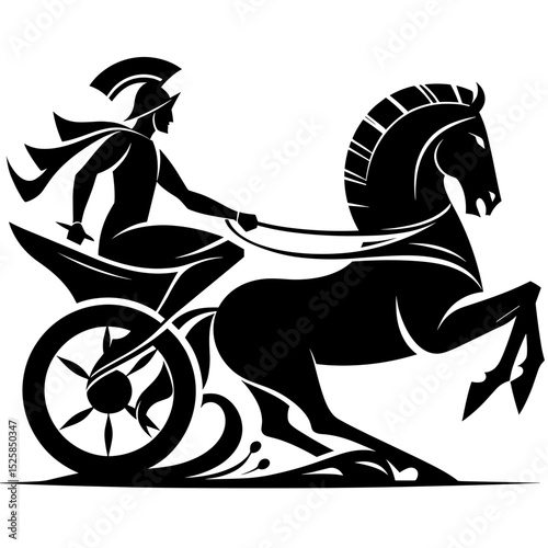 Ancient chariot warrior with horse in vector silhouette