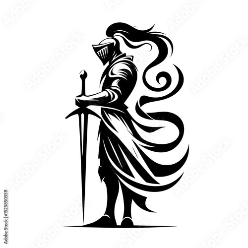 Vector knight with sword in black tribal style