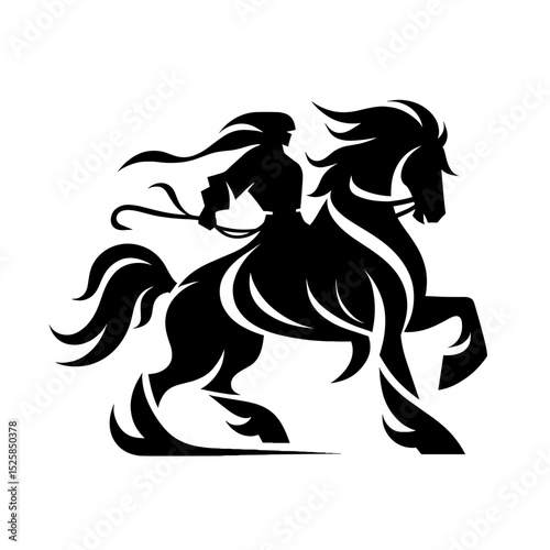 Vector horse rider warrior in bold silhouette style