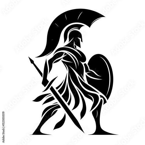 Spartan warrior in dynamic silhouette with shield and spear