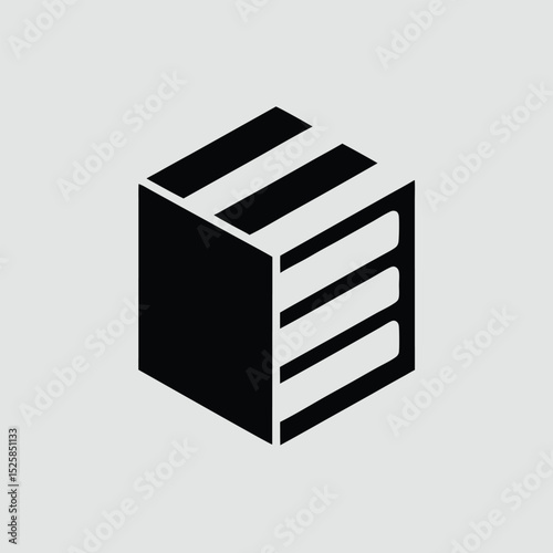 Abstract isometric cube with horizontal stripes graphic design