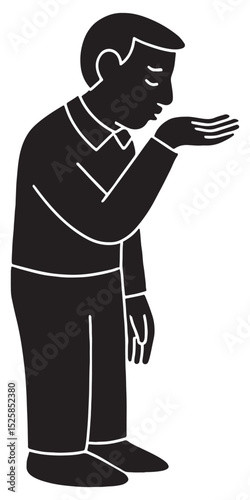 Silhouette of a man placing a gentle kiss on his hand, extended outward