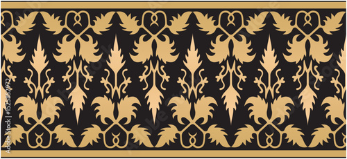 Vector illustration for Indonesian Riau Malay Pattern, Riau batik. namely "Pucuk Rebung Kuntum Dewa, gold design, suitable for batik motifs, Malay songket fabrics, clothing motifs, etc