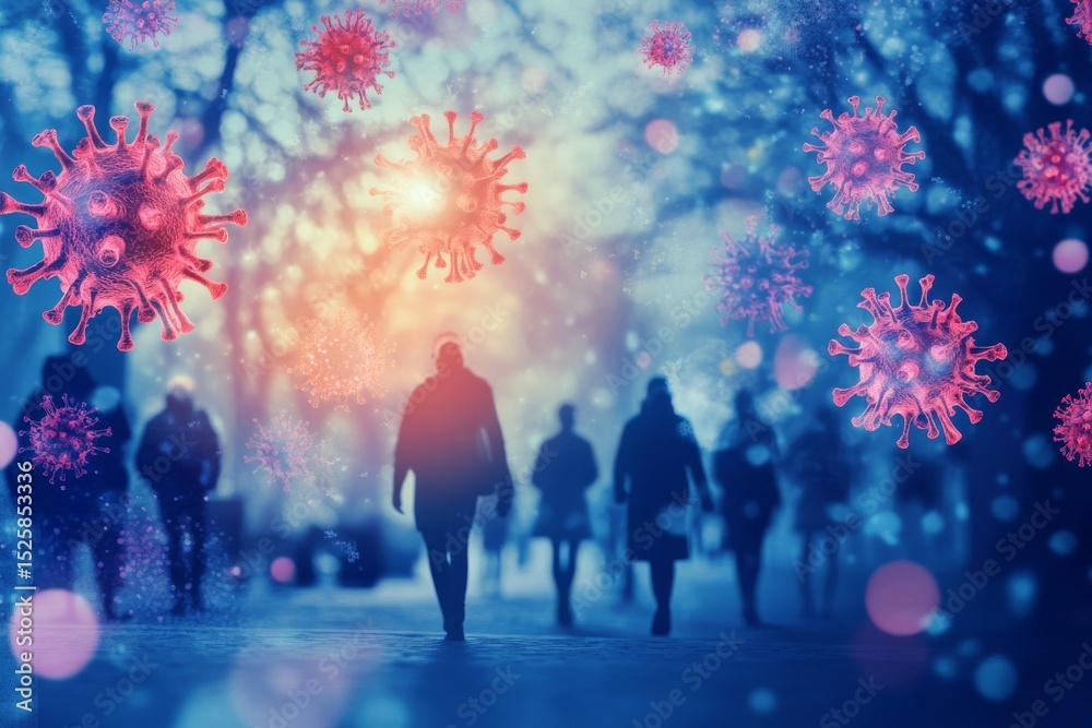 Fototapeta premium Illustration of Virus Spreading In society and Community Respiratory Infections , Generative AI