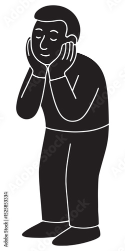 Silhouette of a man placing both palms gently on his cheeks, as if daydreaming