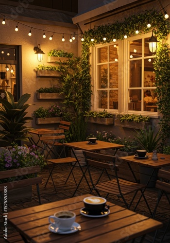Cozy outdoor patio at night
