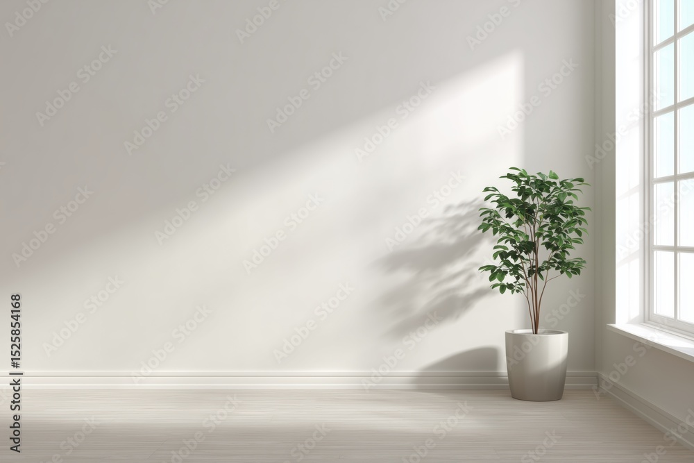Fototapeta premium Modern Interior Scene with Empty Wall and Plant for Copy Space Display