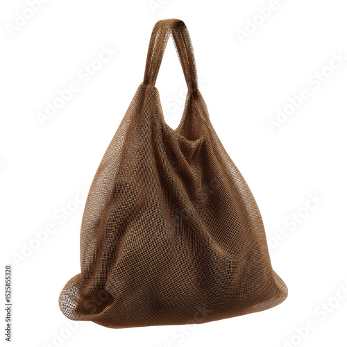 Brown Metallic Mesh Tote Bag on Green Transparent background