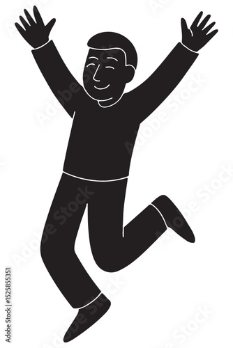Silhouette of a man jumping with both arms raised in excitement