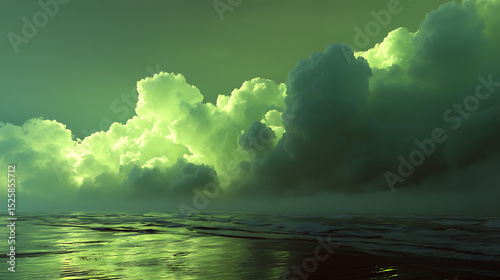 Fototapeta Naklejka Na Ścianę i Meble -  Concept of irregular green clouds and wavy sea breeze