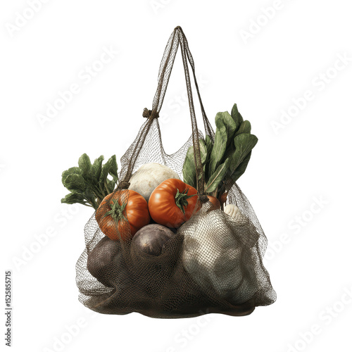 Fresh Organic Vegetables in a Reusable Mesh Shopping Bag