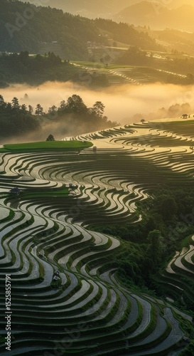 Rice terraces sunrise landscape