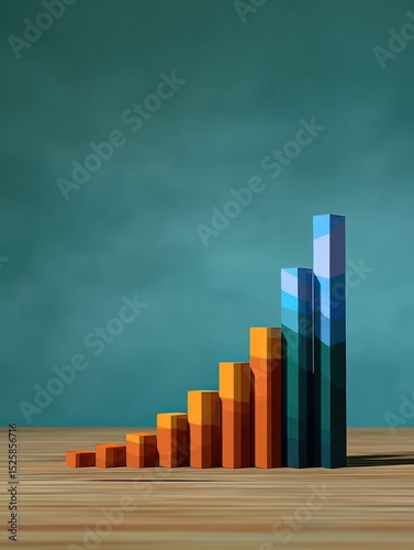 3D graphic of a rising bar graph