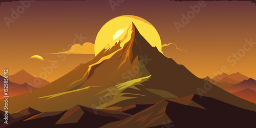 Majestic mountain peak sunset landscape, transparent background