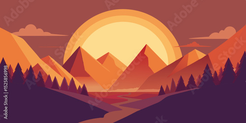 Majestic sunset mountain landscape, clean cutout, transparent background
