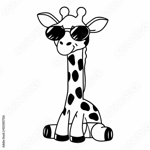 Cool giraffe with sunglasses, transparent background, ready for design