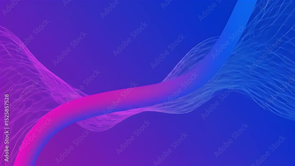Abstract Line Flowing with Geometric Wireframe on Gradient Background