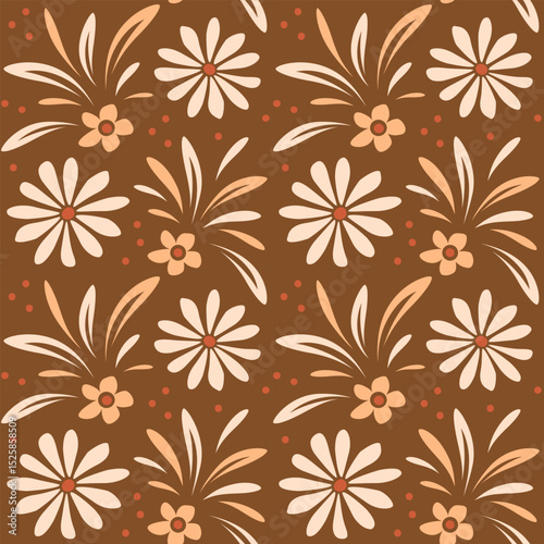Retro floral seamless vector pattern on brown background