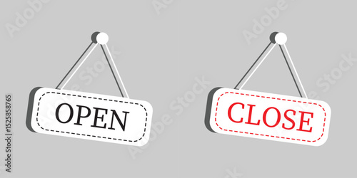 Open and Close Notice Icon. Open and close tag icon. open-closed hanging sign, Open-close icon vector isolated on white background. Vector illustration.
