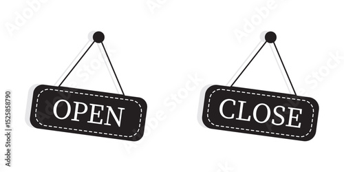 Open and Close Notice Icon. Open and close tag icon. open-closed hanging sign, Open-close icon vector isolated on white background. Vector illustration.