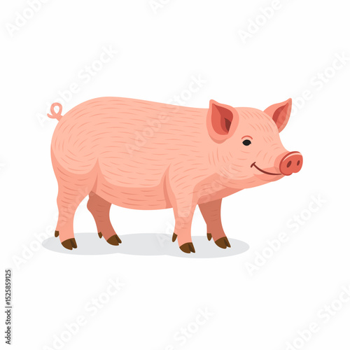 pink pig cartoon standing on white background.