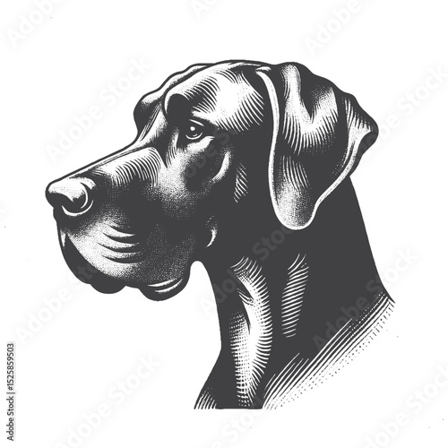 Vintage Hand-Drawn Great Dane Illustration – Side Profile Engraved Style Vector for T-Shirts, Posters, Stickers, and Dog Enthusiast Apparel