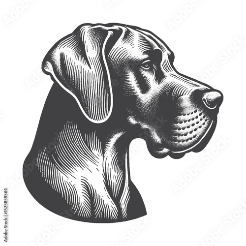 Vintage Hand-Drawn Great Dane Illustration – Side Profile Engraved Style Vector for T-Shirts, Posters, Stickers, and Dog Enthusiast Apparel