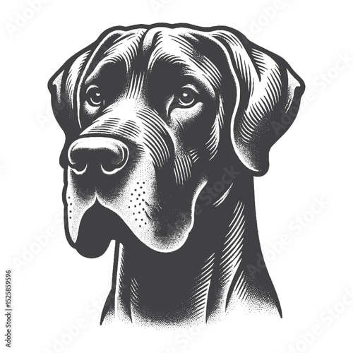 Vintage Hand-Drawn Great Dane Illustration – Majestic Canine Engraved Style Vector for T-Shirts, Posters, Stickers, and Dog Lover Apparel