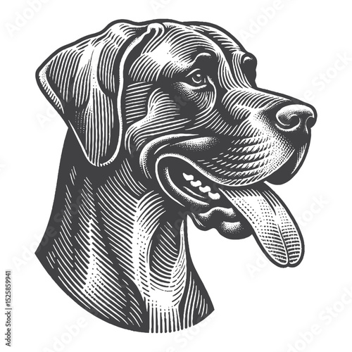 Vintage Hand-Drawn Great Dane Illustration – Playful Tongue Out Engraved Style Vector for T-Shirts, Posters, Stickers, and Dog Lover Apparel