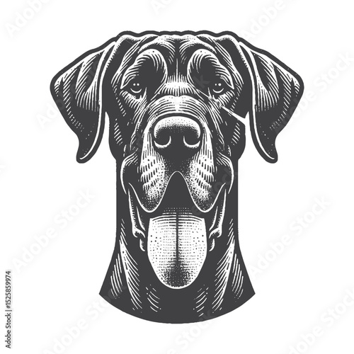 Vintage Hand-Drawn Great Dane Illustration – Playful Tongue Out Engraved Style Vector for T-Shirts, Posters, Stickers, and Dog Lover Apparel