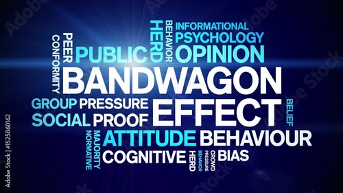 Bandwagon Effect animated word cloud;text design animation tag kinetic typography seamless loop.