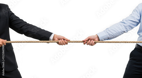 Two people pulling a rope in a tug of war with a transparent background isolated shot