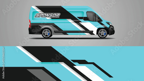 Blue van wrap vector design, livery vehicle ready editable and print