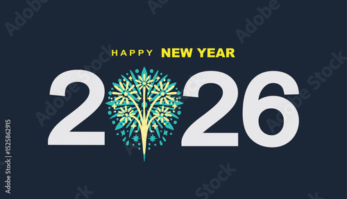 2026 Happy New Year design vector. colorful fireworks and trendy new year 2026 design template.