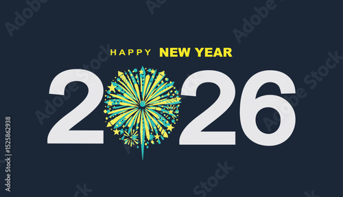 2026 Happy New Year design vector. colorful fireworks and trendy new year 2026 design template.