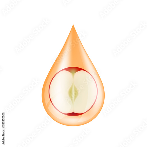 Fruits red apple in water drop on a white background. Serum solution vitamin C from nature essential skin care. For ads cosmetics cream lotion. Vector EPS10.