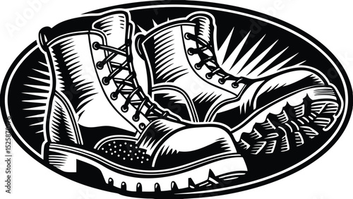 Military Combat Boots Silhouette Icon – Rugged Lace-Up Footwear Symbol of Strength and Durability