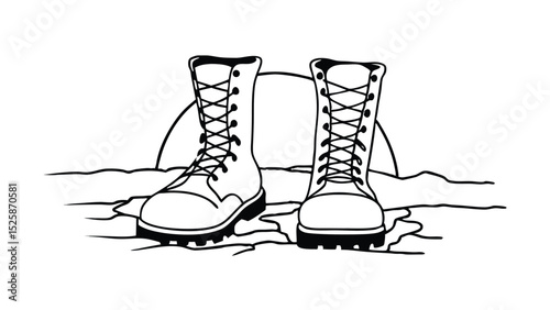 Military Combat Boots Silhouette Icon – Rugged Lace-Up Footwear Symbol of Strength and Durability